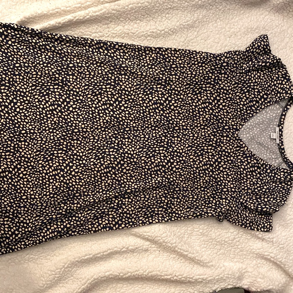 Short sleeve, tan and navy blue dress, size L